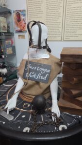 Scold’s bridle displayed at the Scottish Witch Trial Museum in Scotland.